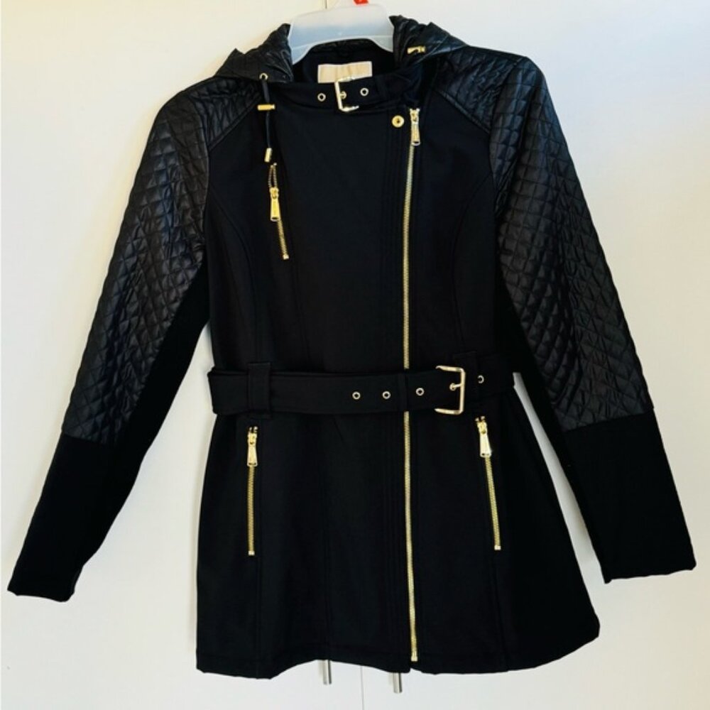 Michael Kors Women's Quilted Sleeve Winter Trench Coat Zip Size Medium